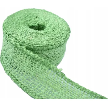 Stuha Juta obšitá, jutová stuha/páska se síťovinou, 4 cm / 10 m, 260 g/m2, zelená