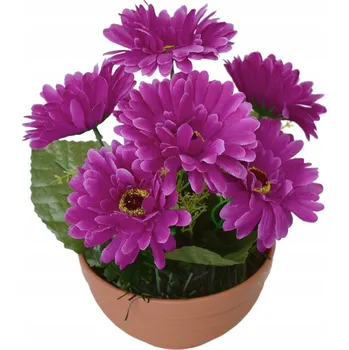 umělá květina Gerbery fialové 7 květů v terakotové misce Ø22/ 24 cm