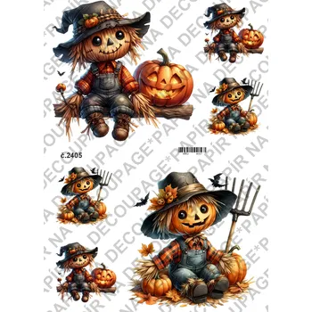 Umělecký papír Rýžový a soft papír na decoupage - Strašák, dýně - KB2405 Materiál: Soft, Rozměr: A4