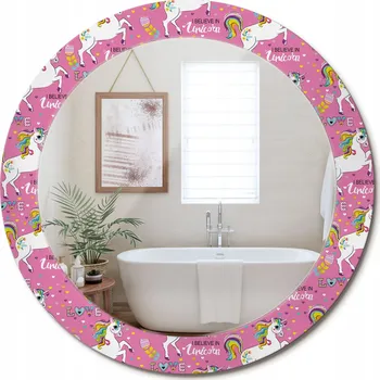 Zrcadlo Nástěnné zrcadlo s ozdobnou grafikou na skle Magický jednorožec průměr 70 cm