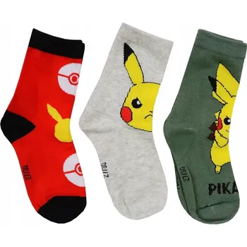 PIKACHU Pikachu POKEMON PONOŽKY KOTNÍKOVÉ PONOŽKY chlapecké 3-balení 23/26 FN06Y