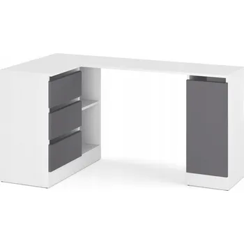 Psací stůl ROHOVÝ PSACÍ STŮL ZÁSUVKY BÍLÝ MAT / GRAFIT 155x85x78cm BEZÚCHYTKOVÝ KANCELÁŘSKÝ STŮL