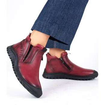 Dámské sandále Dámské vínové kotníkové boty Letizia z hladké kůže bez šněrování Velikost: 37