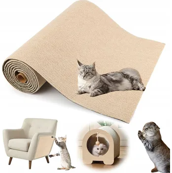 SAMOLEPICÍ ŠKRABACÍ PODLOŽKA PRO KOČKY , ŘEZANÁ NA 300X40CM, Khaki, NA POHOVKU