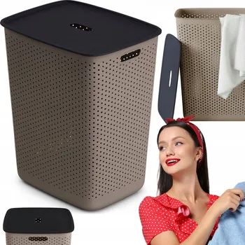 Koš na prádlo KOŠ NA PRÁDLO, SPODNÍ PRÁDLO A OBLEČENÍ VOLNĚ STOJÍCÍ DO KOUPELNY 60 L VELKÝ HNĚDÝ