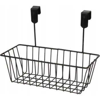 Úložný box KOŠÍK NA DVEŘE SKŘÍŇKY KOVOVÝ DRÁTĚNÝ ČERNÝ ZÁVĚSNÝ KOŠ 28x15x21