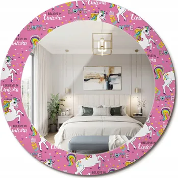 Zrcadlo Nástěnné zrcadlo s ozdobnou grafikou na skle Magický jednorožec průměr 60 cm
