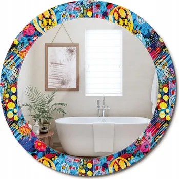 Zrcadlo Zrcadlo nástěnné s ozdobným skleněným rámem Barevné čmáranice průměr 70 cm