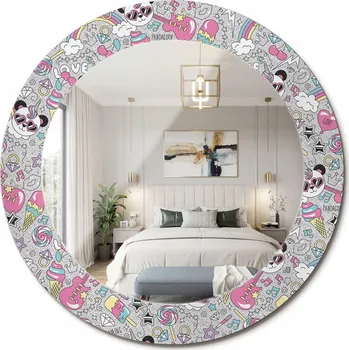 Zrcadlo Zrcadlo s potiskem do koupelny, kuchyně, předsíně, Panda jednorožec, průměr 60 cm