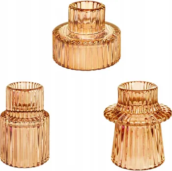 Obraz Skleněné Dekorativní Svícny Oboustranné Průhledné Hnědé 3 ks