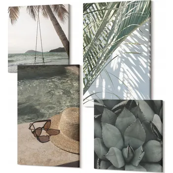 Obraz Sada 4 Obrazů na Plátně do Obýváku Tropické Rostliny Dovolená