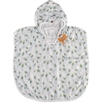 XKKO BMB Bambusové mušelínové pončo Digi Peacock Feathers Vel. 2 (2-3 roky)