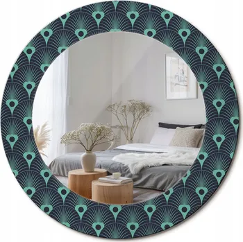 Zrcadlo Kulaté nástěnné dekorativní zrcadlo ve skleněném rámu, květinový vzor, průměr 50 cm