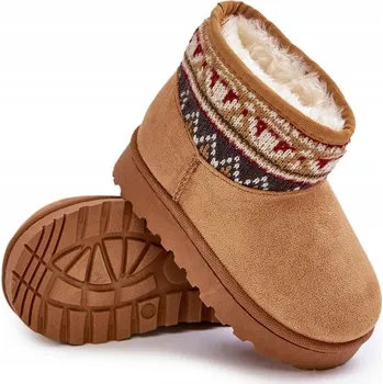 Dívčí sněhule SNĚHULE VSUVNÉ SE VZOREM, ZATEPLENÉ KOŽÍŠKEM, CAMEL, VELIKOST 25