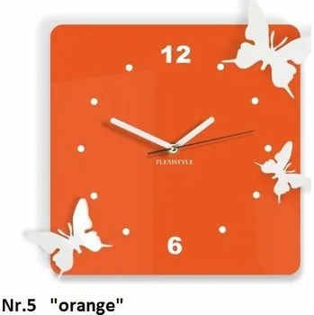 Hodiny Červené 3D nástěnné hodiny s motýly Oranžová