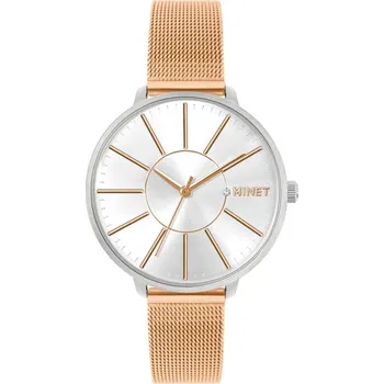 Hodinky Rose gold dámské hodinky MINET PRAGUE Rose Gold Bicolor MESH MWL5139