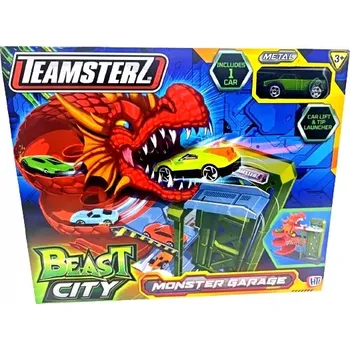 autíčko SKVĚLÁ Autodráha s výtahem Monster Garage Teamsterz + AUTO