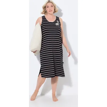 Dámská noční košile Ulla Popken, Plus size Noční košile, pruhy, výšivka, kulatý výstřih, bez rukávů pro plnoštíhlé nadměrná velikost, 838366100-1130, černý, 50/52, Nadměrné velikosti, Plus size oblečení, Oblečení pro boubelky, Oblečení pro baculky, Oblečení pro plnoštíhlé, O