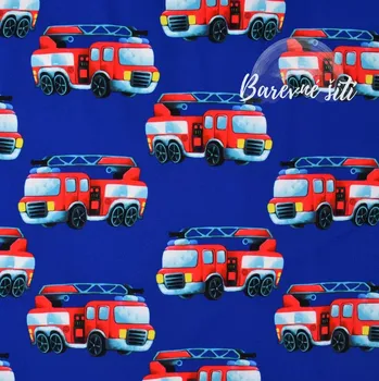 Zimní softshell Červená hasičská autíčka (E) (Zimní softshell potištěný)