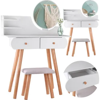 Toaletní stolek JOKO Bílý toaletní stolek se zrcadlem a taburetem