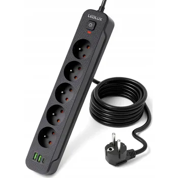 Napájecí kabel Prodlužovací Kabel lištový LEDLUX 3 m 5 ks zásuvek, černý