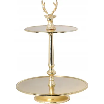 OVÁLNÍ KOVOVÁ VÁNOČNÍ MÍSA ZLATÁ SE SOBY DÁREK