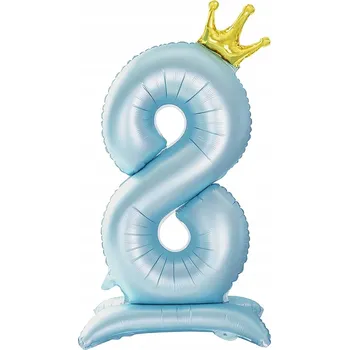 Balónek Fóliový balónek stojící ČÍSLICE 8 s korunou, modrý, 100 cm