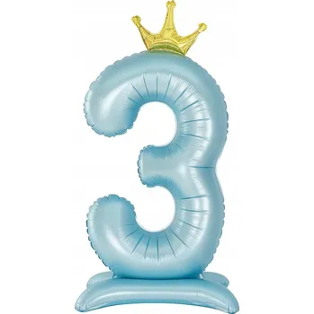 Balónek Fóliový balónek stojící ČÍSLICE 3 s korunou, modrý, 100 cm