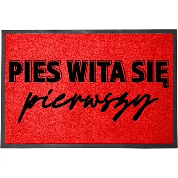 Rohožka Červená Pes vítá jako první - Vtipný dárek do domu 60x40 cm