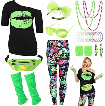 Karnevalový kostým Kostým 80. léta pro ženy Neon Party DISCO Mikina Legíny Doplňky 033XXXL
