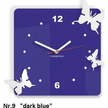 Hodiny Červené 3D nástěnné hodiny s motýly Tmavě modrá