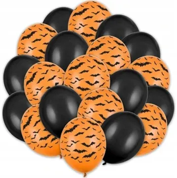 Party dekorace Sada černých a oranžových balónků s netopýry HALLOWEEN 30 cm 20 ks