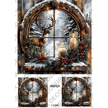 Výtvárné potřeby Rýžový a soft papír na decoupage - Zima, okno, vánoce - KB2398 Materiál: Rýžový papír, Rozměr: A4