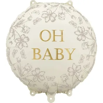 Balónek Fóliový balónek OH BABY béžový na 1. narozeniny dekorace pastelový 35 cm 1 kus