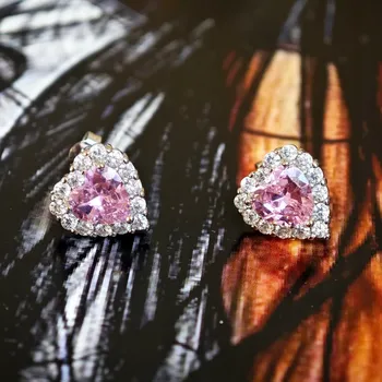 Náušnice Náušnice ve tvaru srdce, zirkon , růžová