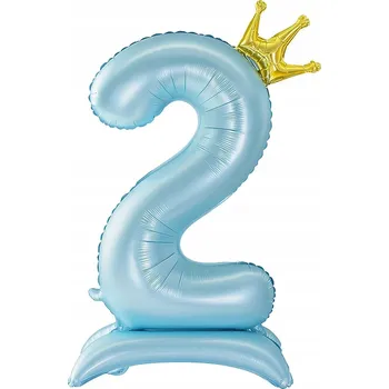Balónek Fóliový balónek stojící ČÍSLICE 2 s korunou, modrý, 100 cm