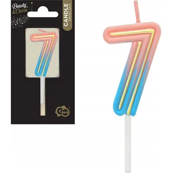 Dortová svíčka Tortová SVÍČKA číslice 7. NAROZENINOVÁ ombre ZLATÝ obrys DOPLNĚNÍ DORTU