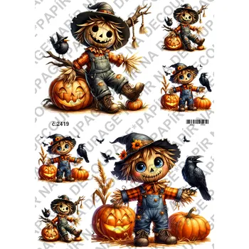 Umělecký papír Rýžový a soft papír na decoupage - Strašák, dýně - KB2419 Materiál: Soft, Rozměr: A4