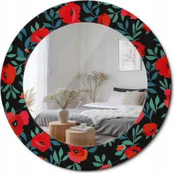 Zrcadlo Zrcadlo s potiskem do koupelny v předsíni Červený mák, průměr 50 cm