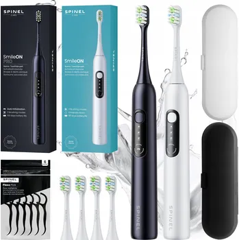 Elektrický zubní kartáček Sonické zubní kartáčky Spinel Care SmileOn White/PRO Black 8 náhradních hlavic sada
