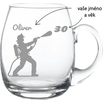 Sklenice Dekorant Ručně foukaný kulatý půllitr pro hasiče HASIČ HASÍ 500 ml