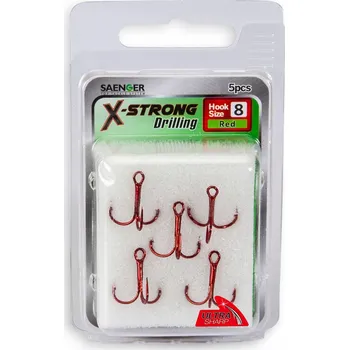 Rybářský háček Spinningové trojháčky SANGER X-STRONG RED, velikost 5, ks