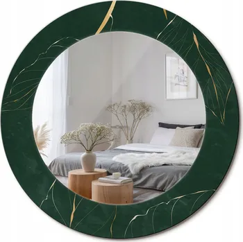Zrcadlo Kulaté nástěnné dekorativní zrcadlo v skleněném rámu Kontura listů průměr 50 cm