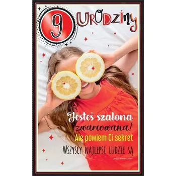 Přání k 9. narozeninám, pro dívku s půlkami pomerančů, 13x20,5 cm