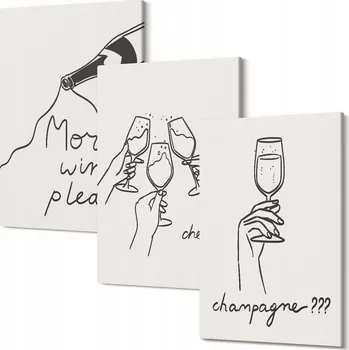 Obraz Sada Dekorací na Zeď Obraz Na Plátně Šampaňské Víno line-art 30x20 cm