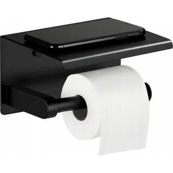Držák toaletního papíru Aptel černý kovový nástěnný s poličkou AG887