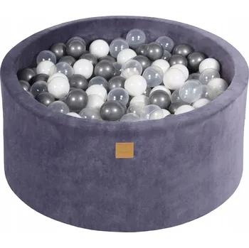 Suchý bazén Suchý bazének pro děti 90x40 cm s 200 míčky, velurový, šedo-modrý MeowBaby