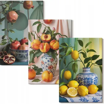 Obraz Sada obrazů na plátně Ovoce granátové jablko broskve citrony 3x 40x60 cm
