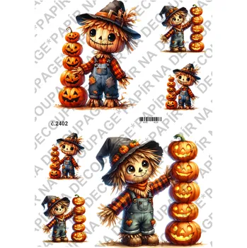 Umělecký papír Rýžový a soft papír na decoupage - Strašák, dýně - KB2402 Materiál: Soft, Rozměr: A4
