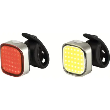 Cyklosvítilna Sada světel PELLS Chess (Sada světel PELLS Chess USB nabízí lehké, výkonné přední/zadní světlo s 80/20 lumeny a USB dobíjením, ideální pro různé druhy cyklistiky.)